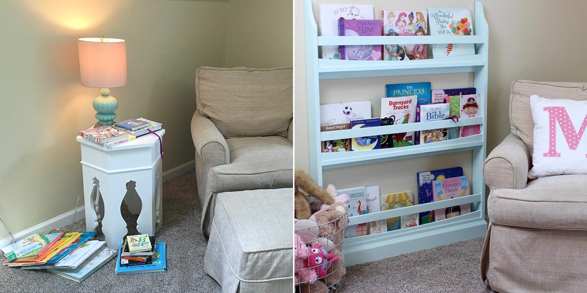 Before and After of Child's room with new bookcase