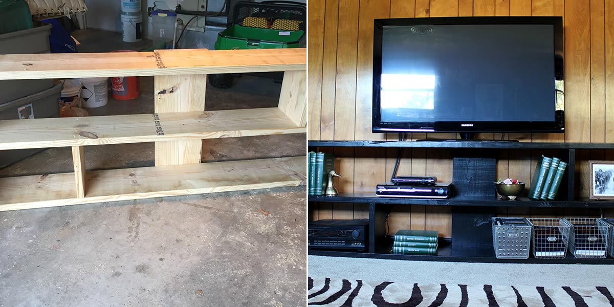 DIY media console, work in progress and completed images