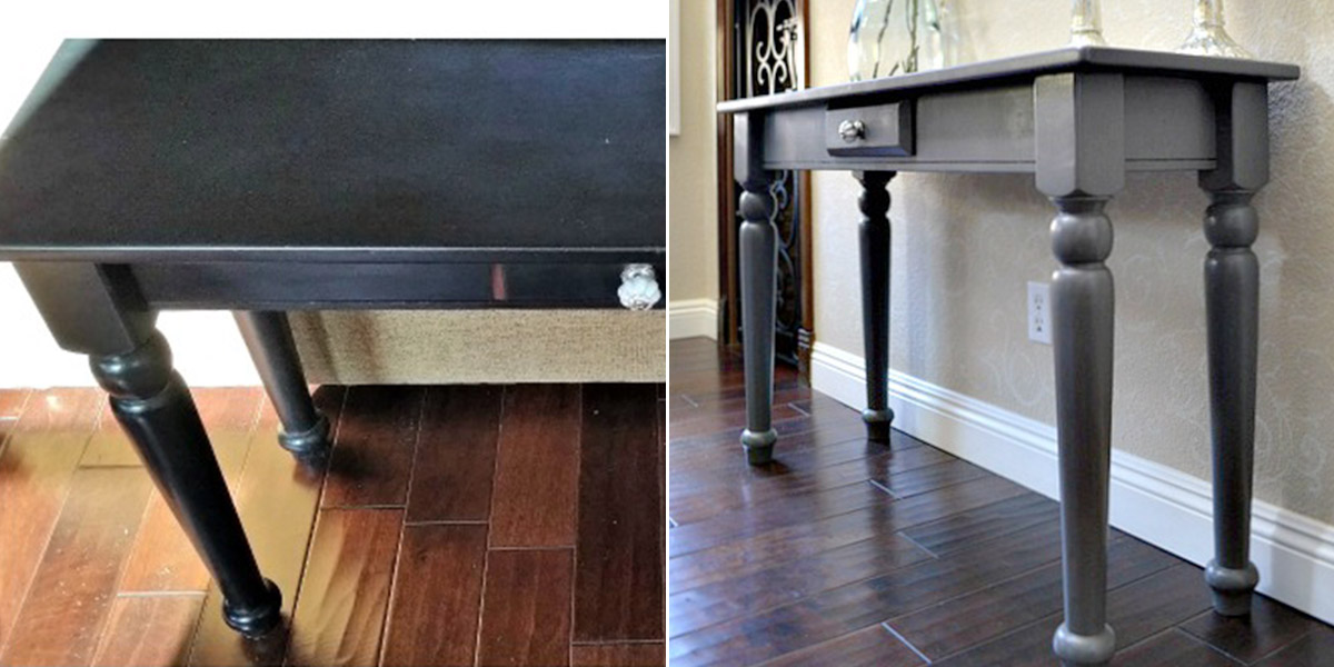 Before and After of a console table in entryway