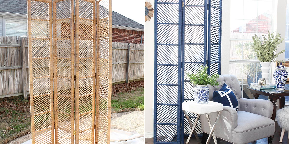 Before and After of Rattan Dividing Screen, painted