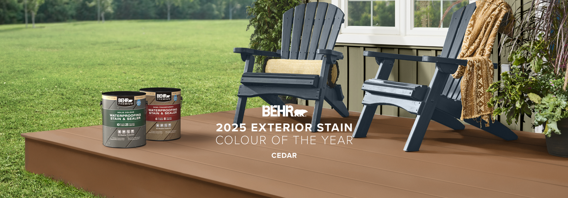 Wooden deck stained in Cedar, featuring Behr 2025 Colour of the Year, Cedar