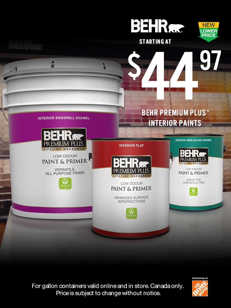 Mobile-sized banner of New Lower Price featuring Premium Plus Interior Paints
