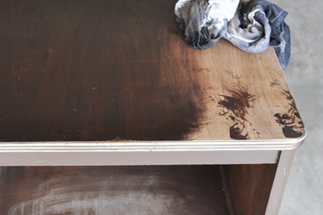 side table being stained