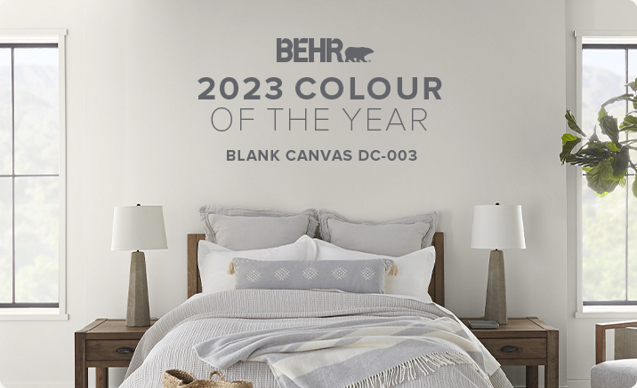Banner image of a bedroom featuring the 2023 Color of the Year, Blank Canvas