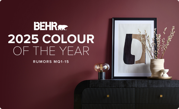 Banner image of a paint brush featuring the 2025 Colour of the Year, Rumors