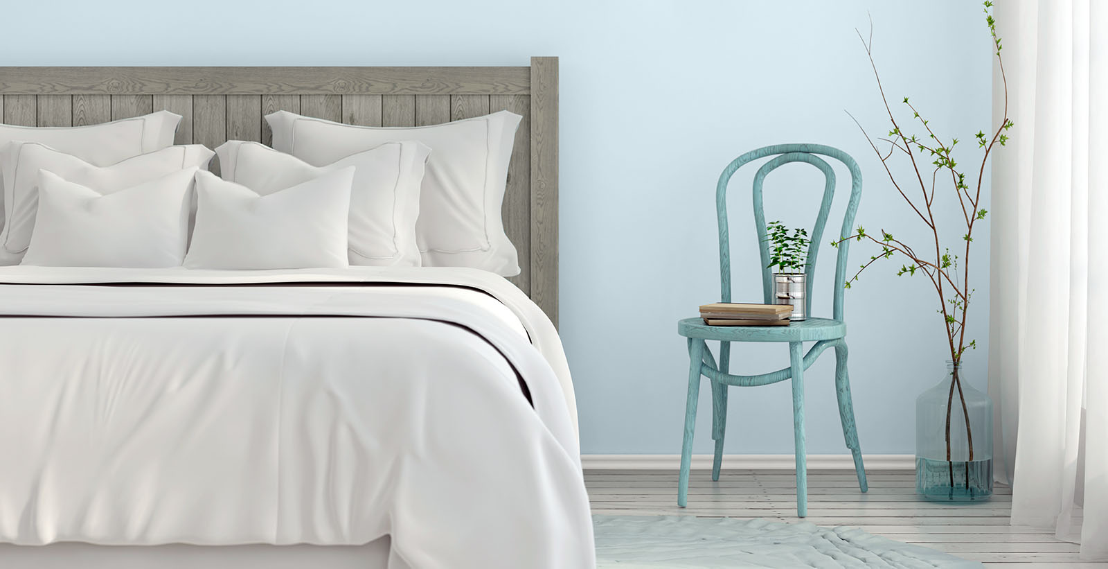 blue casual relaxed & serene bedroom