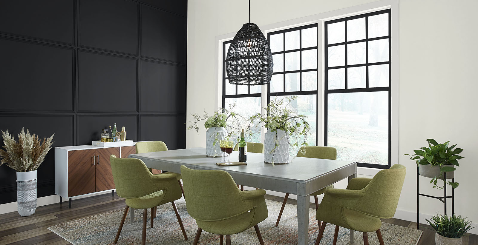 white eclectic cheerful & friendly dining room