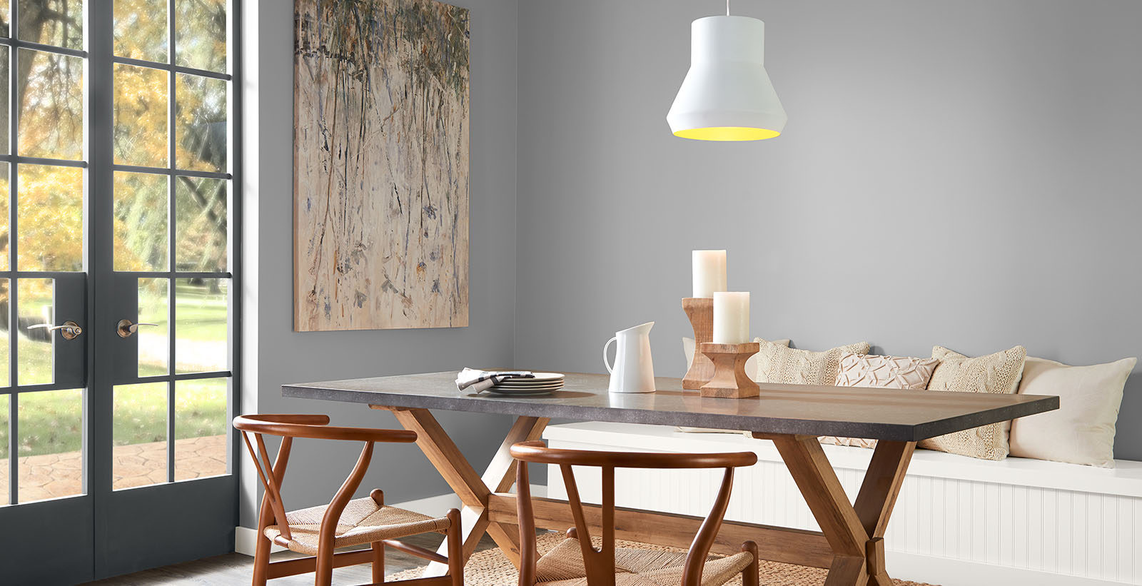 grey modern cozy & inviting dining room