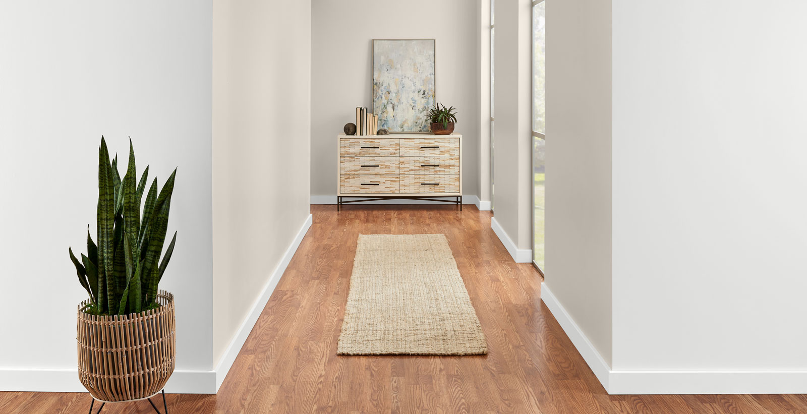 grey modern relaxed & serene hallway