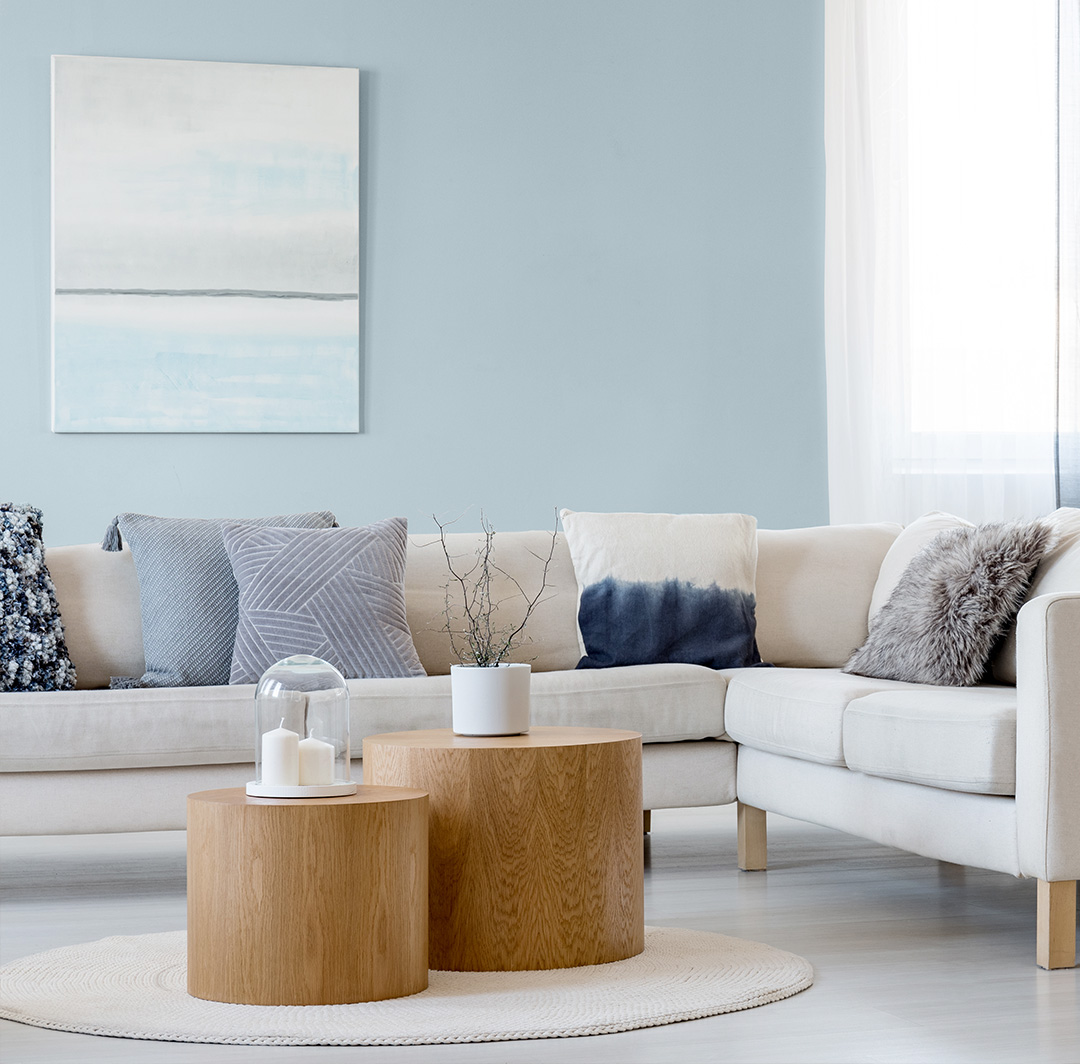Mobile image of a blue relaxed and modern living room