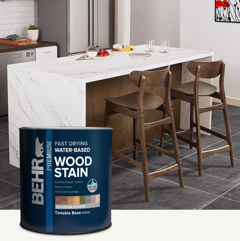 Stained bar stools with Behr interior wood stain in foreground mobile