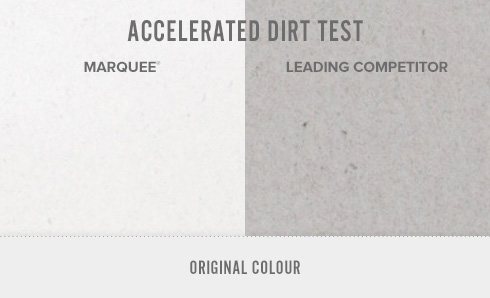 Accelerated dirt test showing Behr Marquee with white background