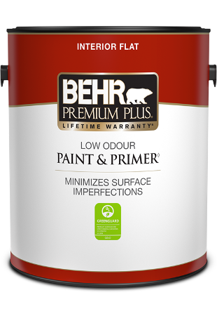 One 3.79 L can of Behr Premium Plus interior paint, flat