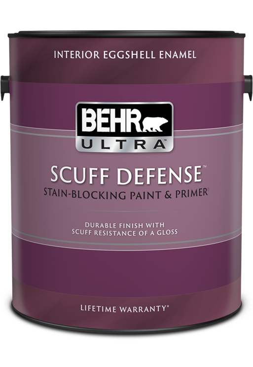 can of Behr Ultra Scuff Defense interior paint, eggshell