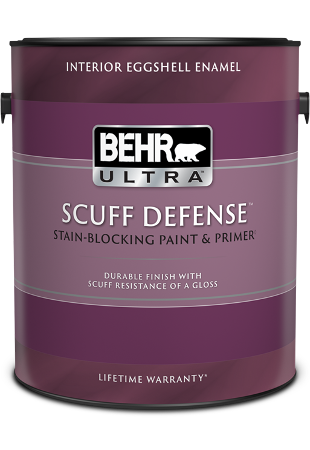 can of Behr Ultra Scuff Defense interior paint, eggshell