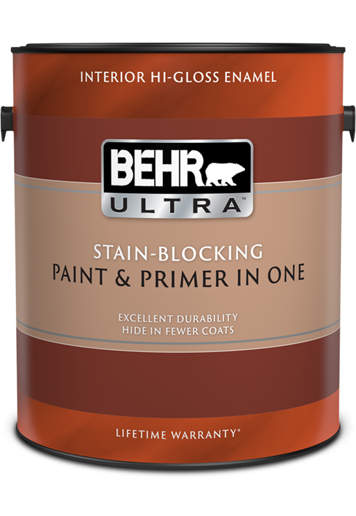 can of Behr Ultra interior paint, hi-gloss