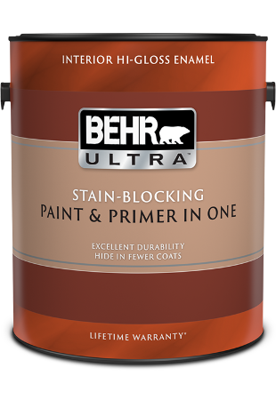 can of Behr Ultra interior paint, hi-gloss