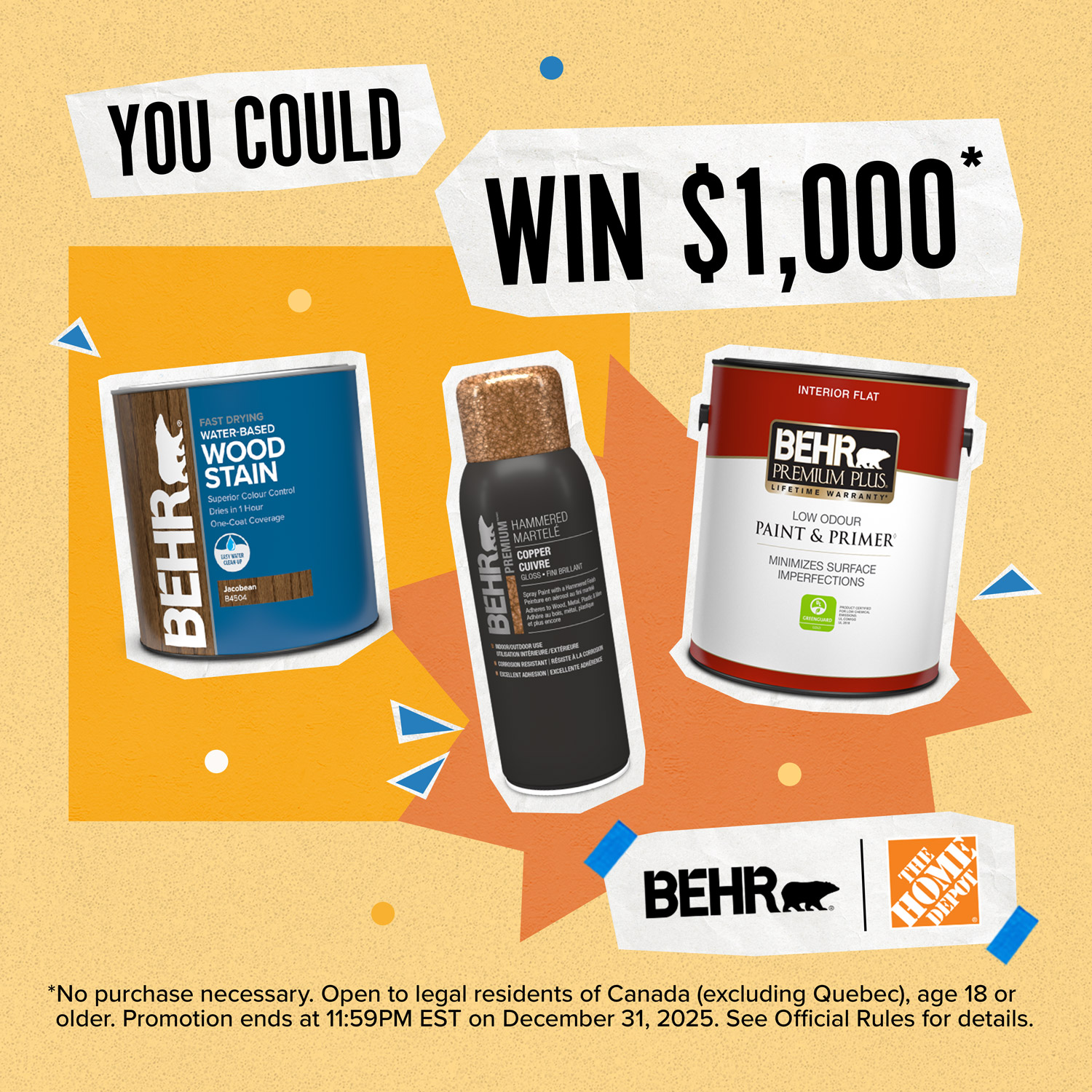 Rate & Win Sweepstakes 2025 with Behr products in the foreground.