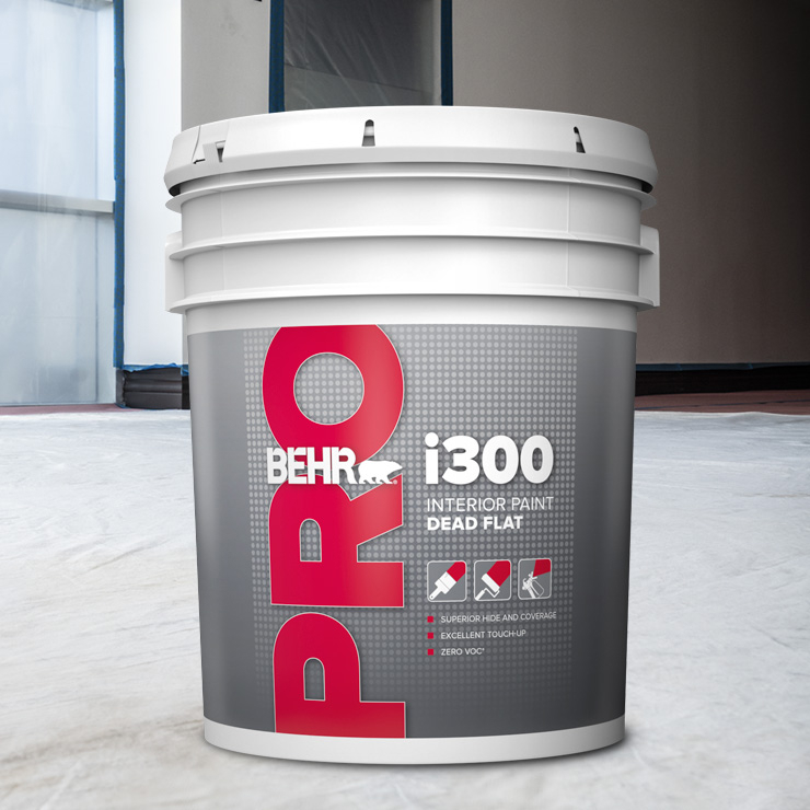 A close up shot of a 5 gallon BEHR PRO i100