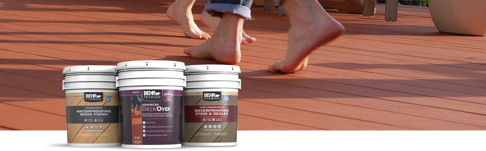 Behr Pro exterior stain products landing page desktop image.