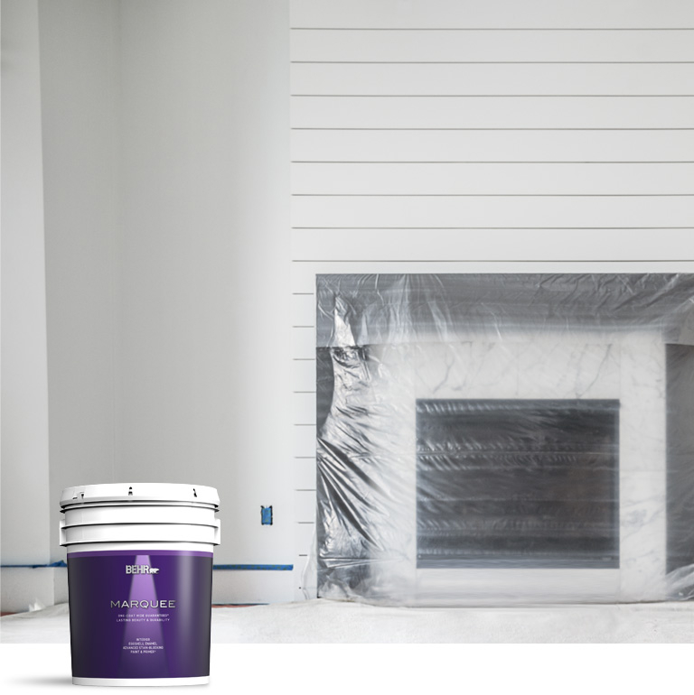 Mobile version of BehrPro interior Marquee products landing page mobile image featuring 5 gallon Marquee can.