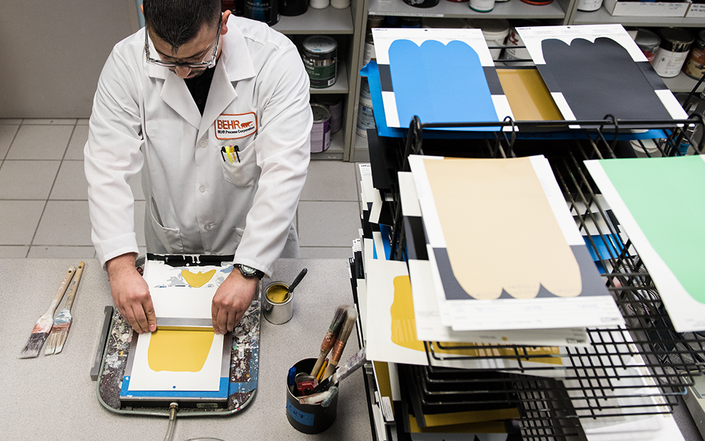 A Behr Chemist making a colour drawdown