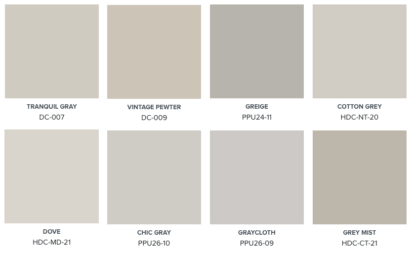 A palette of 8 greige colours