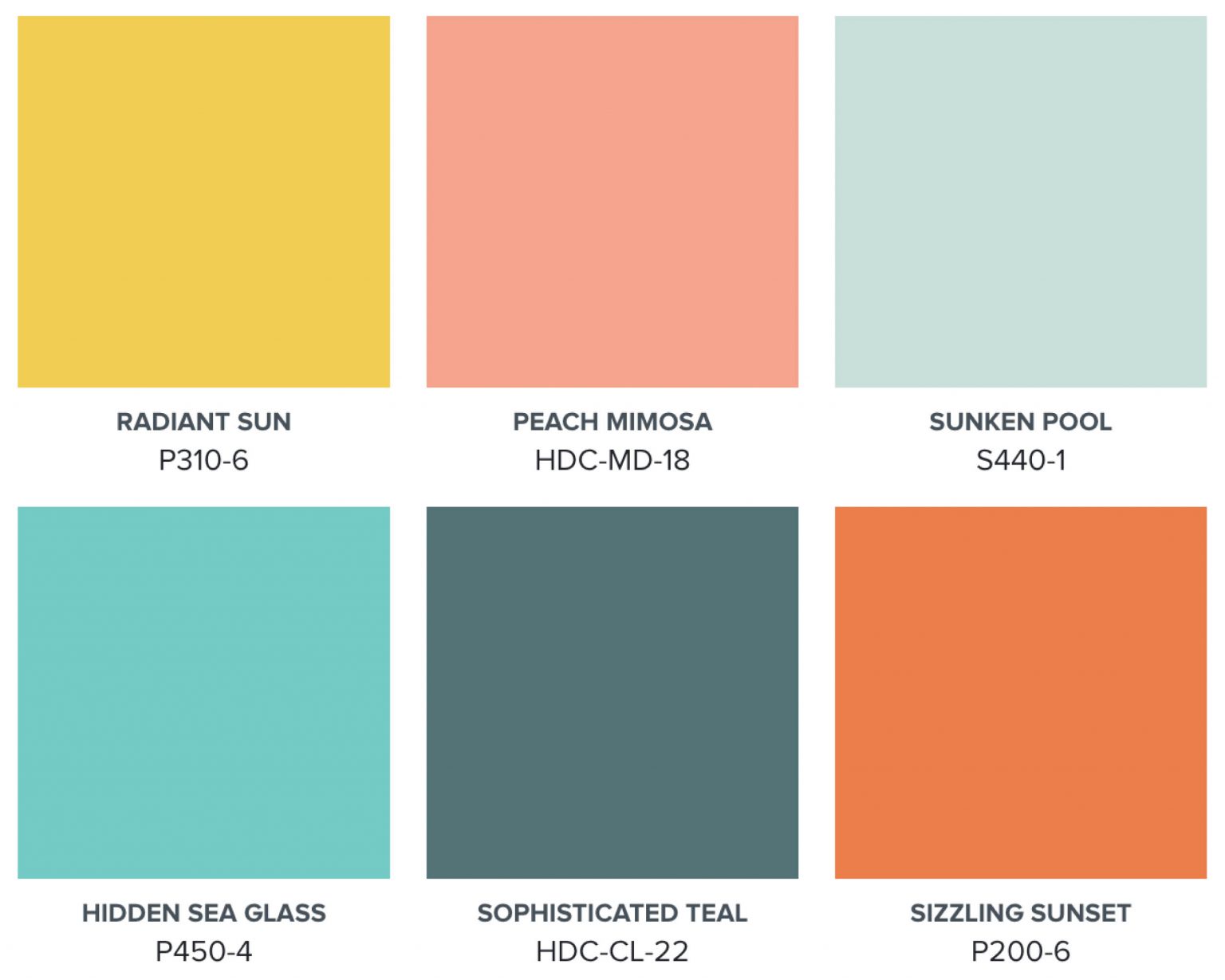 A palette of six colours inspired by the poolside and summer