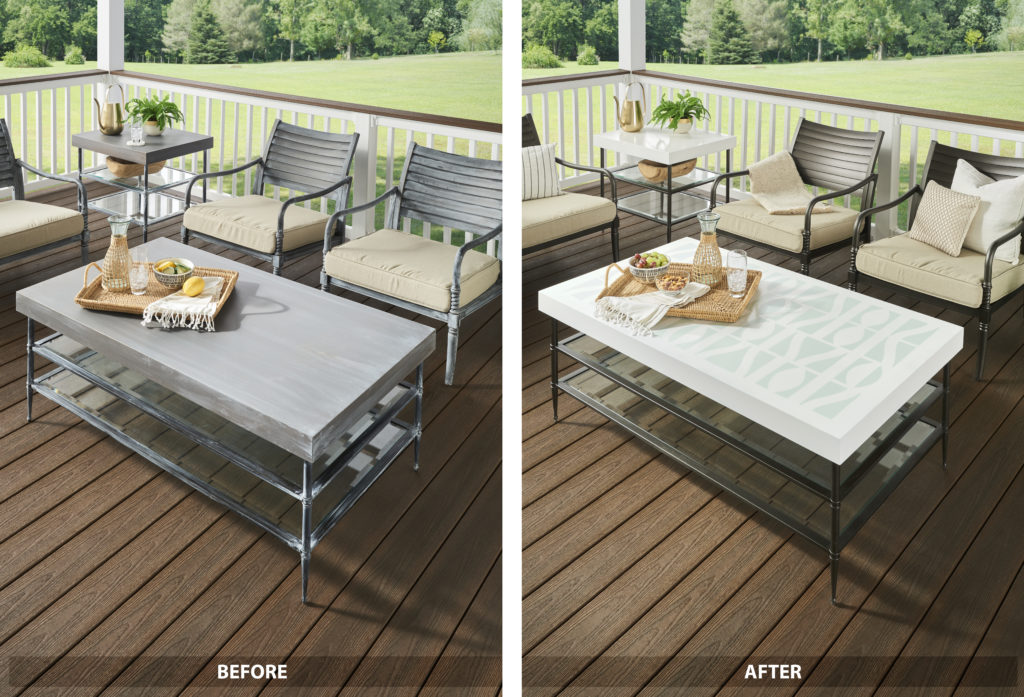 A side by side before and after of the table