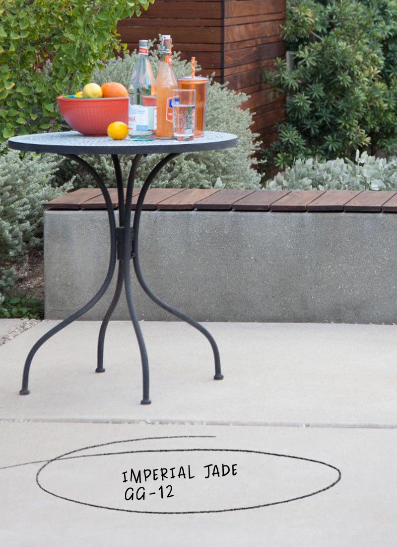 Outdoor eating area, concrete padding surfaced with Imperial Jade, Behr Premium Granite Grip