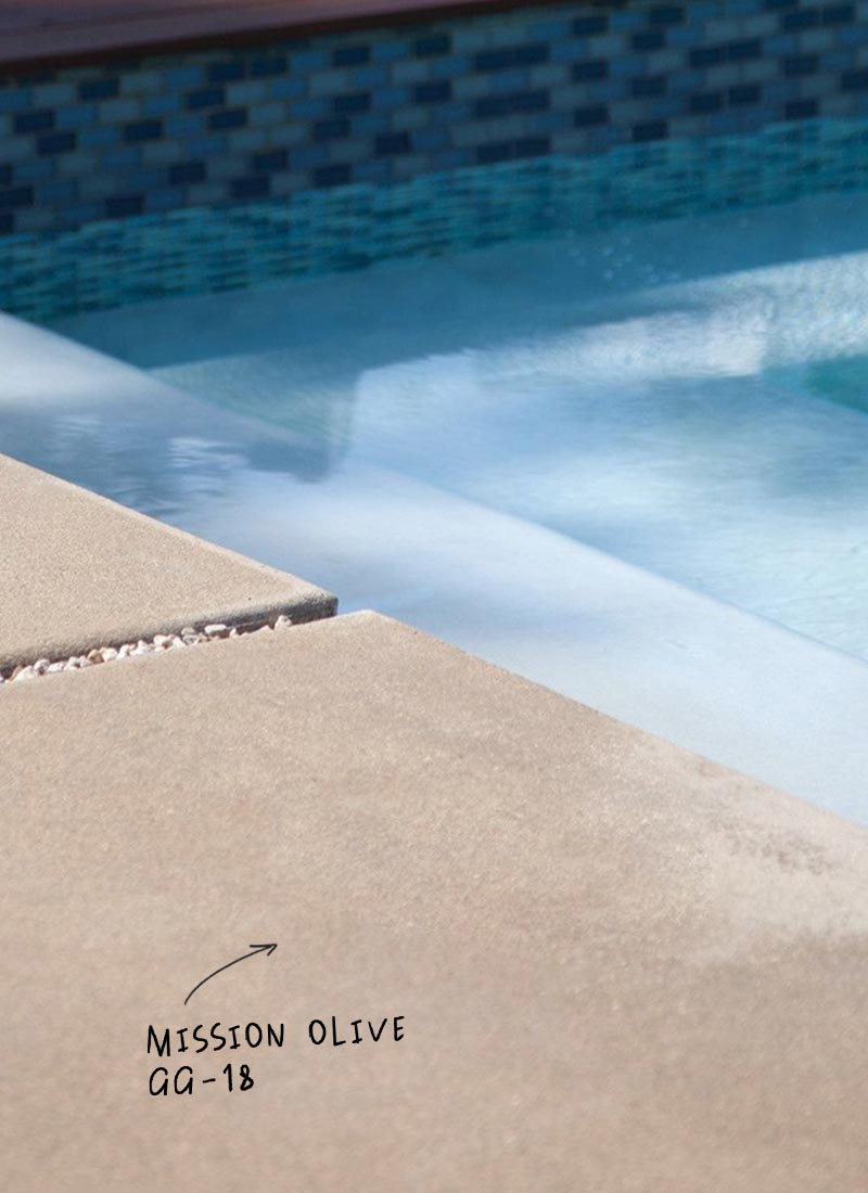 Pool area, concrete pad surfaced in Mission Olive, Behr Premium Granite Grip