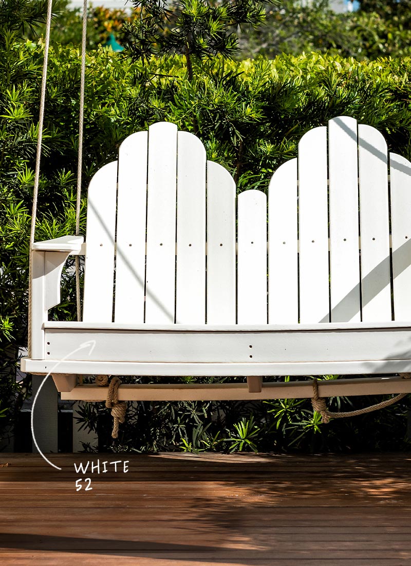 Porch swing spray painted in White Gloss, Behr Premium Spray Paint.